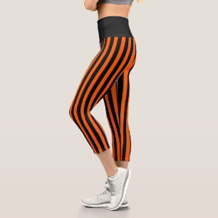 Halloween-Kürbis Orange-Schwarz-Gestreift Capri Leggings