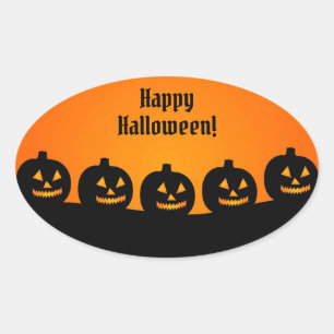 Halloween-Kürbis Orange Schwarz Gruselige Silhouet Ovaler Aufkleber