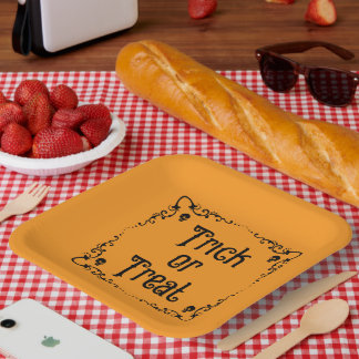 Halloween-Kürbis Orange und Schwarz Süßes oder Sau Pappteller