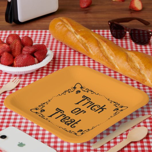 Halloween-Kürbis Orange und Schwarz Süßes oder Sau Pappteller (Picknick)