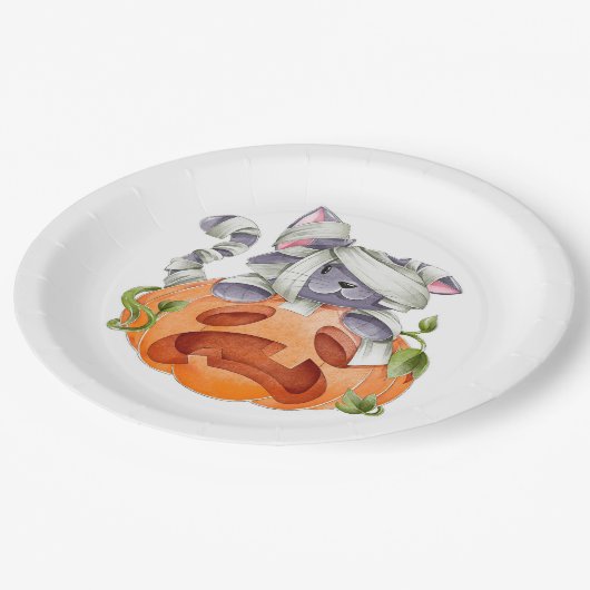 Halloween-Kürbis Pappteller (Schrägansicht)