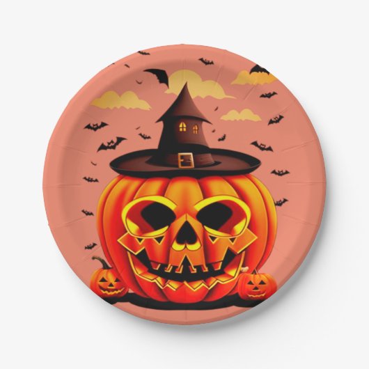 Halloween-Kürbis Pappteller (Vorderseite)