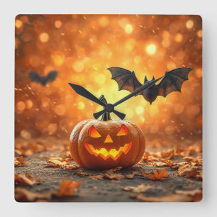 Halloween-Kürbis Quadratische Wanduhr