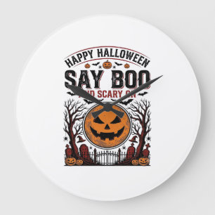 Halloween-Kürbis sagt Boo Gruselig Vintage_1 Große Wanduhr