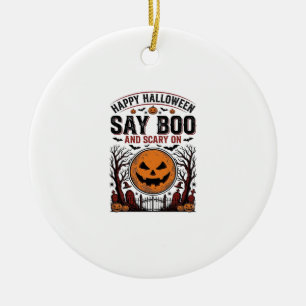Halloween-Kürbis sagt Boo Gruselig Vintage_1 Keramik Ornament