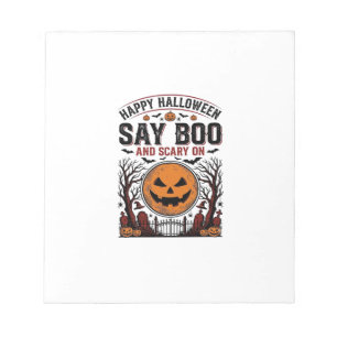 Halloween-Kürbis sagt Boo Gruselig Vintage_1 Notizblock