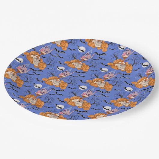 Halloween, Kürbis, Schädel und Fledermäuse Party T Pappteller (Schrägansicht)