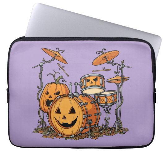 Halloween-Kürbis-Schlagzeug-Set Laptopschutzhülle (Vorderseite)