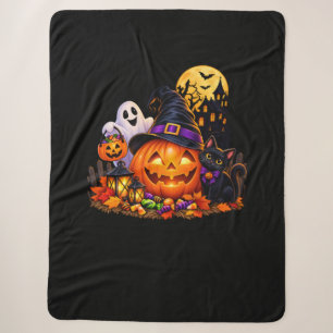 Halloween-Kürbis & schwarze Katze Decke Sherpadecke