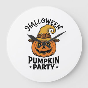 Halloween-Kürbis-Shirt Vintage-Hexenhut Spaß_1 Große Wanduhr