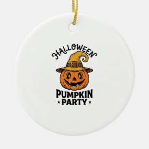 Halloween-Kürbis-Shirt Vintage-Hexenhut Spaß_1 Keramik Ornament