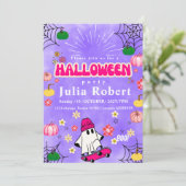 Halloween-Kürbis-Skateboard lila Einladung (Stehend Vorderseite)