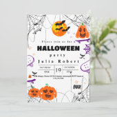 Halloween-Kürbis-Skateboard lila Einladung (Stehend Vorderseite)