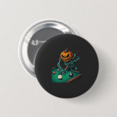 Halloween-Kürbis-Skelett spielt Pool-Billard Button (Vorne & Hinten)