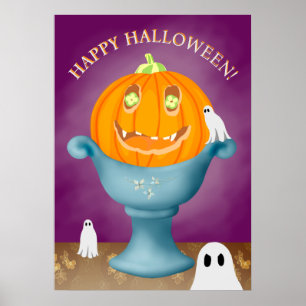 Halloween-Kürbis skurril und gruselig Poster