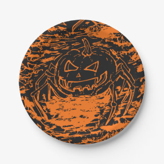 Halloween-Kürbis-Spinne Orange Line Art Pappteller