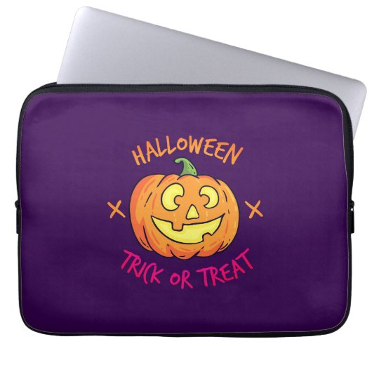 Halloween-Kürbis-Süßes-oder-Saures-Etikett Laptopschutzhülle (Vorderseite)