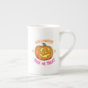 Halloween-Kürbis-Süßes-oder-Saures-Etikett Porzellantasse