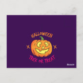 Halloween-Kürbis-Süßes-oder-Saures-Etikett Postkarte (Rückseite)
