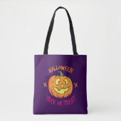 Halloween-Kürbis-Süßes-oder-Saures-Etikett Tasche (Vorderseite)