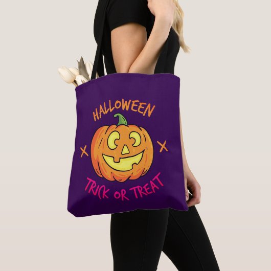 Halloween-Kürbis-Süßes-oder-Saures-Etikett Tasche (Von Nahem)