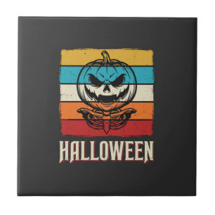 Halloween-Kürbis-Totenkopf Retro Vintage Fliese