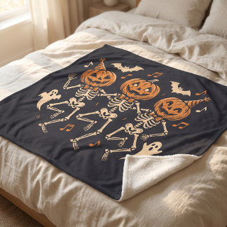 Halloween-Kürbis-Totenköpfe-Geister-Sherpa-Fleece Sherpadecke