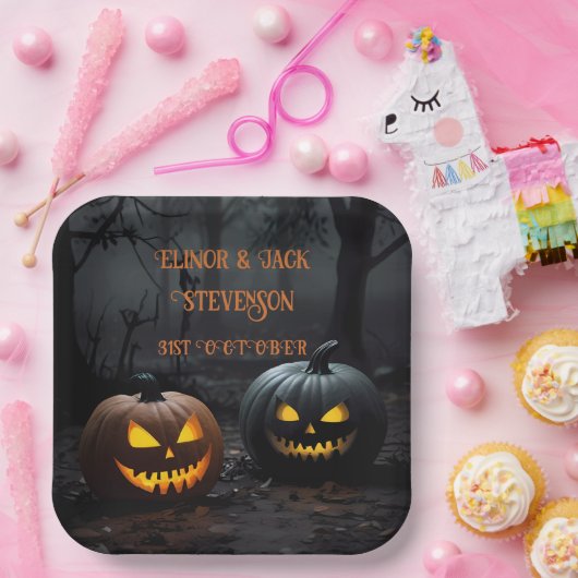 Halloween-Kürbis und Blumenmuster Pappteller (Party)