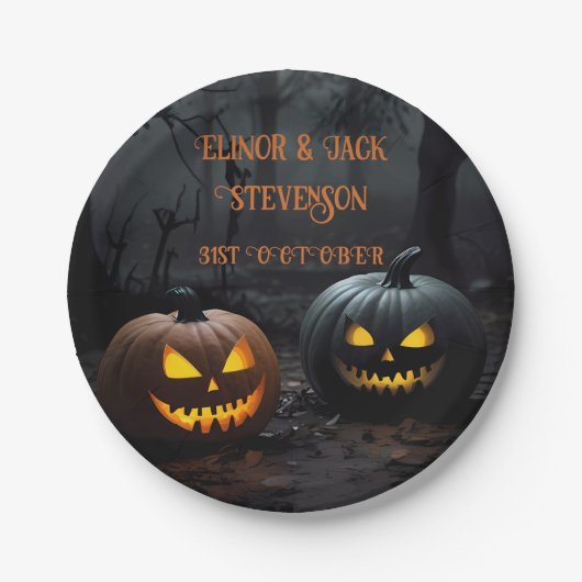 Halloween-Kürbis und Blumenmuster Pappteller (Vorderseite)