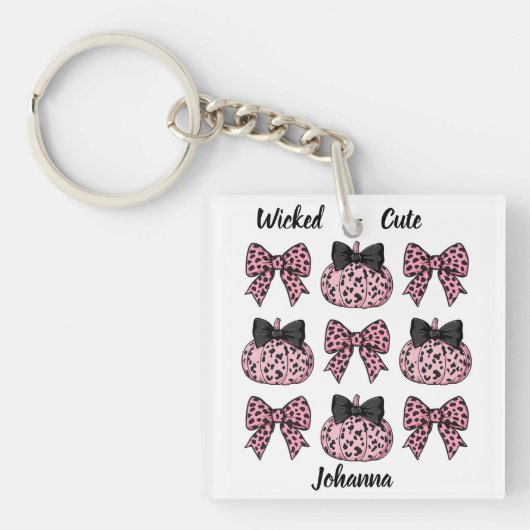 Halloween-Kürbis und Bogen rosa Coquette Schlüsselanhänger (Vorderseite)