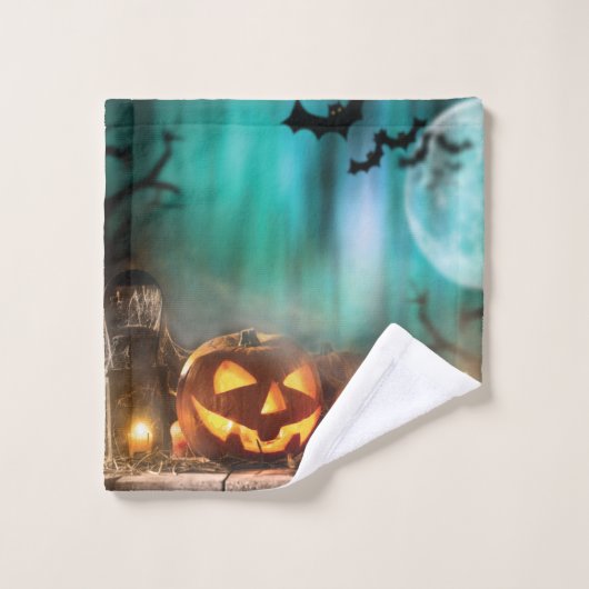 Halloween Kürbis und Fledermäuse Badhandtuch Set (Waschlappen)
