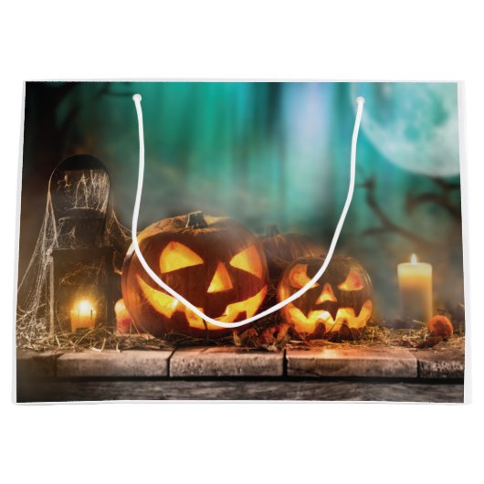 Halloween Kürbis und Fledermäuse Große Geschenktüte (Vorderseite)