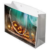 Halloween Kürbis und Fledermäuse Große Geschenktüte (Rückseite Schrägansicht)
