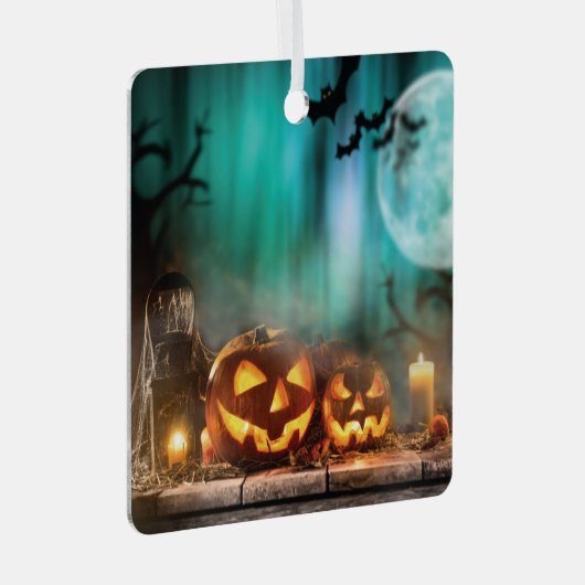Halloween Kürbis und Fledermäuse Ornament Aus Metall (Vorderseite Rechts)