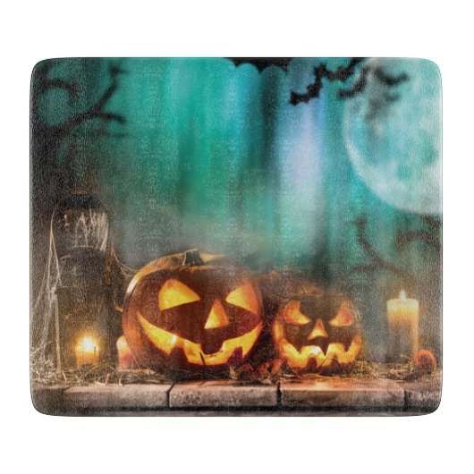 Halloween Kürbis und Fledermäuse Schneidebrett (Vorderseite)