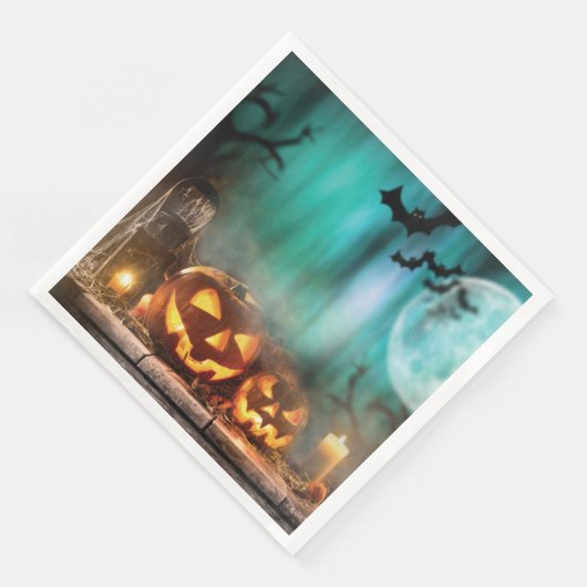 Halloween Kürbis und Fledermäuse Serviette (Ecke)