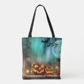 Halloween Kürbis und Fledermäuse Tasche (Rückseite)