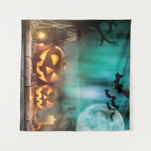 Halloween Kürbis und Fledermäuse Wandteppich (Vorderseite (Horizontal))