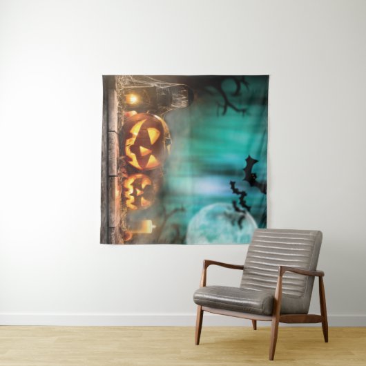 Halloween Kürbis und Fledermäuse Wandteppich (Beispiel (Horizontal))