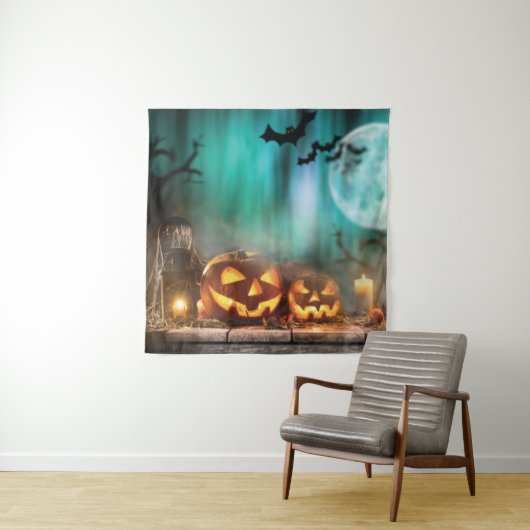 Halloween Kürbis und Fledermäuse Wandteppich (Beispiel)