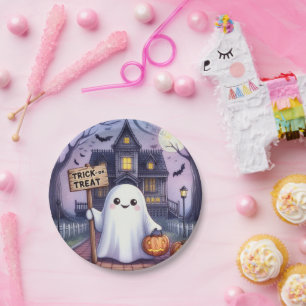 Halloween-Kürbis und Geist Pappteller