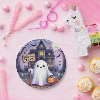 Halloween-Kürbis und Geist Pappteller