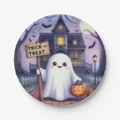 Halloween-Kürbis und Geist Pappteller (Vorderseite)