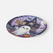 Halloween-Kürbis und Geist Pappteller (Schrägansicht)