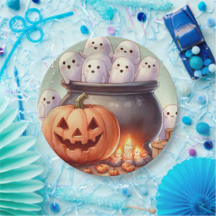 Halloween-Kürbis und Geister Pappteller