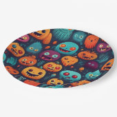 Halloween Kürbis und Monster Pappteller (Schrägansicht)