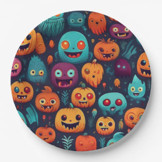 Halloween Kürbis und Monster Pappteller