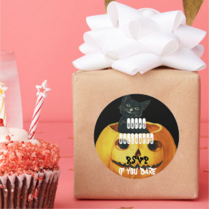 HALLOWEEN Kürbis und schwarze Katze Runder Aufkleber
