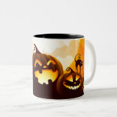 Halloween-Kürbis unter dem Mondposter-Servietten Zweifarbige Tasse (VorderseiteRechts)