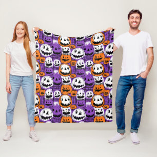 Halloween-Kürbis - Violett, Orange, Weiß Fleecedecke